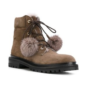 NEW JIMMY CHOO Suede Pom-Pom Booties